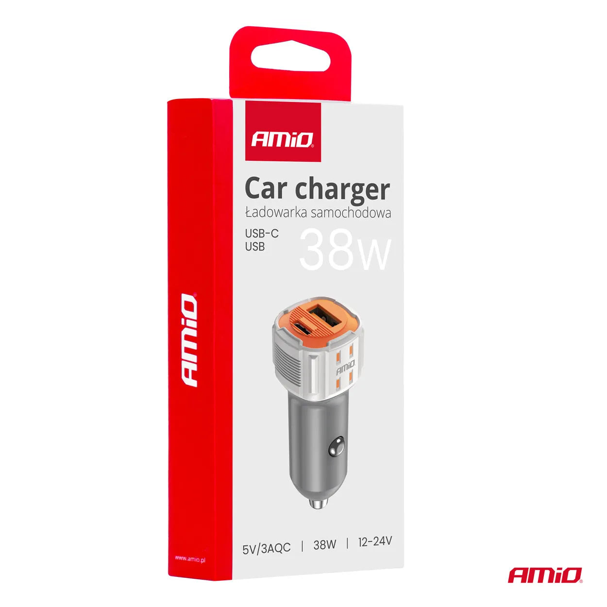 Car charger USB-A + USB-C 38W 12/24V