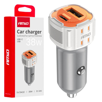 Car charger USB-A + USB-C 38W 12/24V
