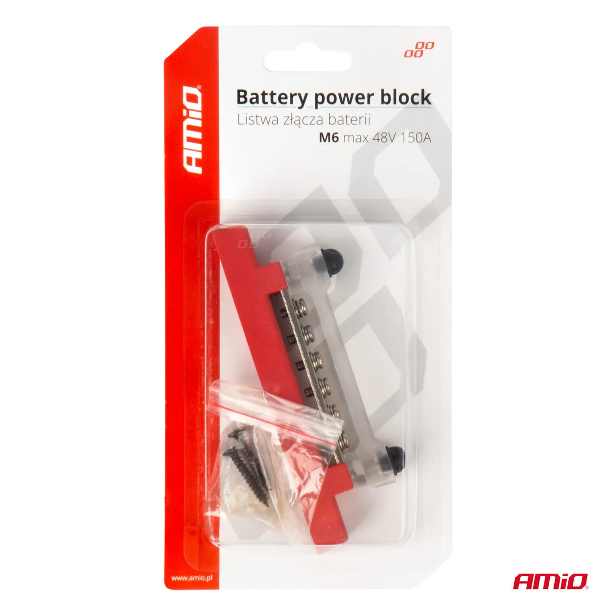 Ground distribution block plus bus bar M6 12V - 48V 150A