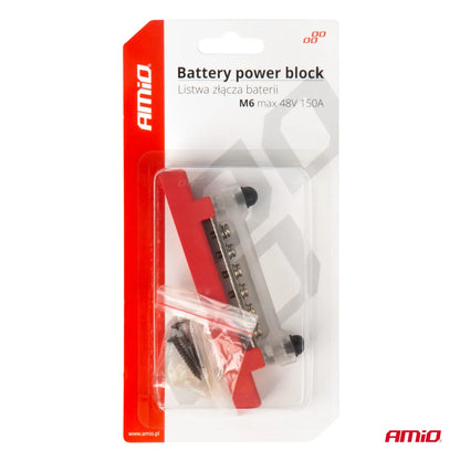 Ground distribution block plus bus bar M6 12V - 48V 150A