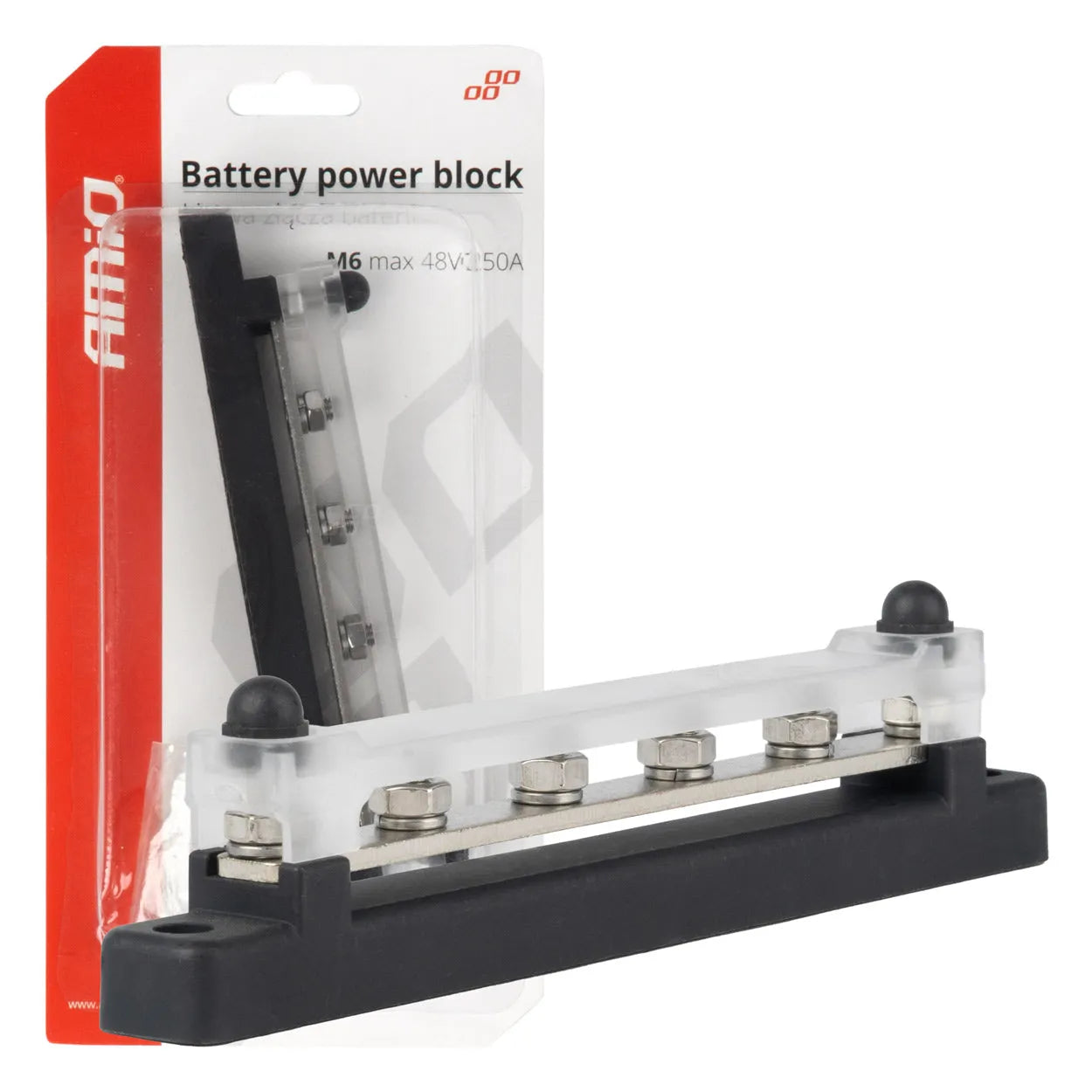 Ground distribution block plus bus bar M6 12V - 48V 150A