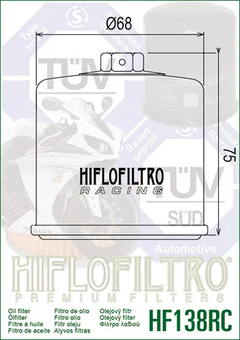 Hiflofiltro Oil Filter HF138RC