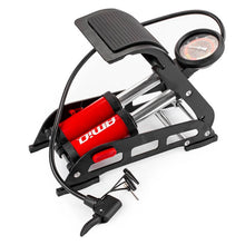 HQ Double piston 2xO45mm foot pump with pressure gauge and adapters PU07