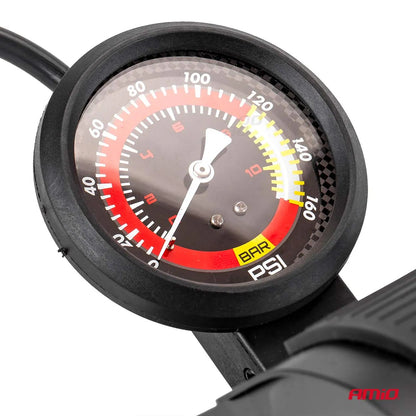 HQ Double piston 2xO45mm foot pump with pressure gauge and adapters PU07