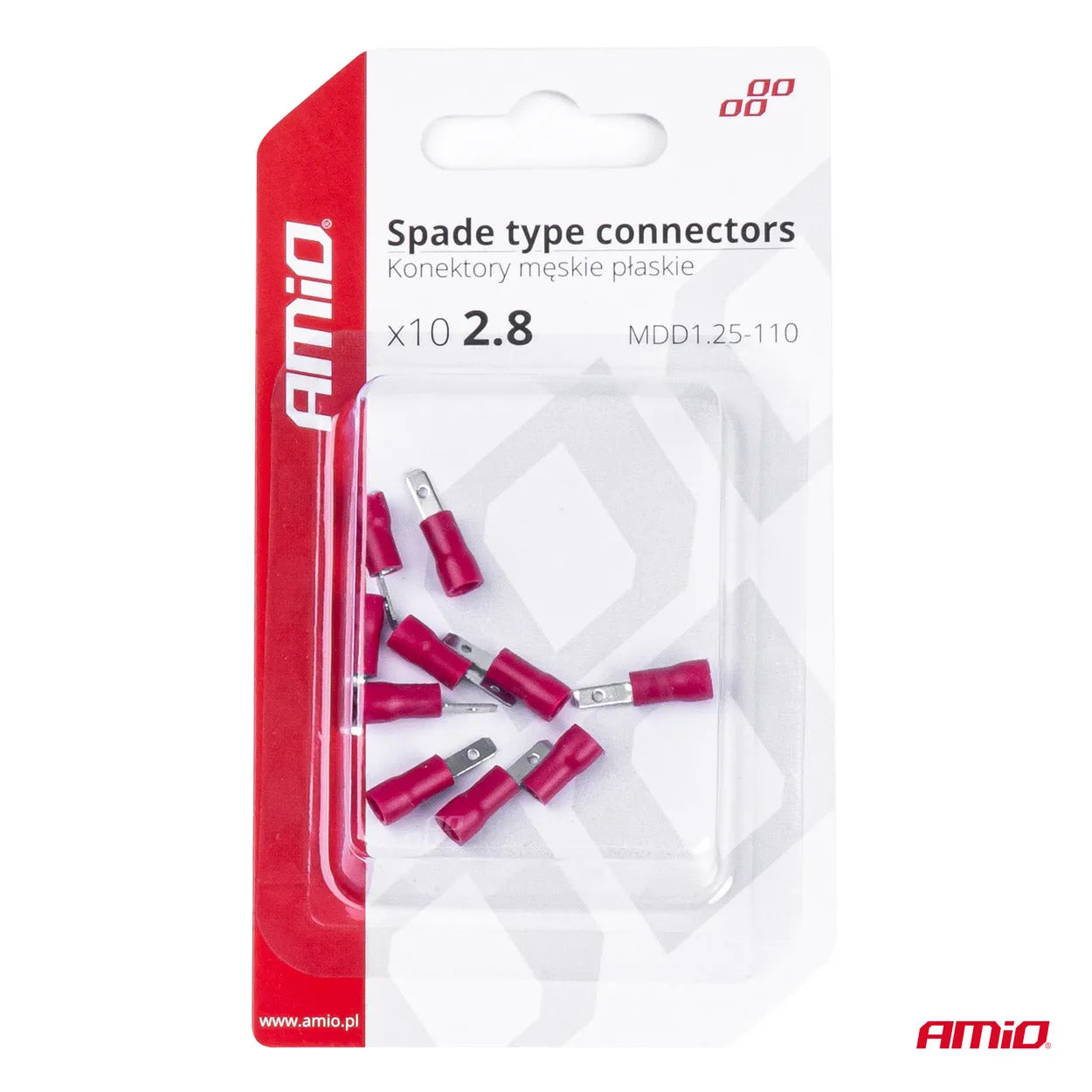 Spade type connectors 3.8mm 0.5-1.5mm2 10A 10 pcs
