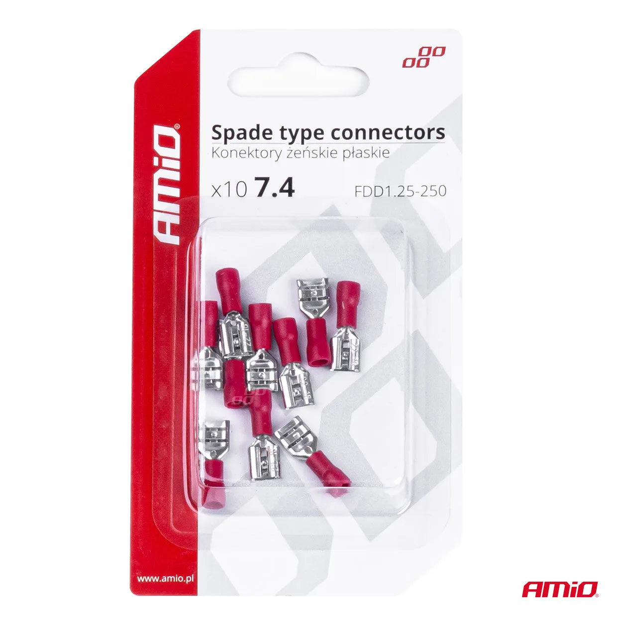Spade type connectors 7.4mm 0.5-1.5mm2 10A 10 pcs